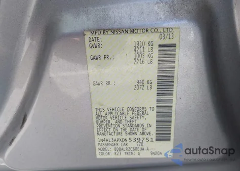 2013 Nissan Altima 2.5 S z USA, uszkodzony, nr VIN 1N4AL3APXDN539751